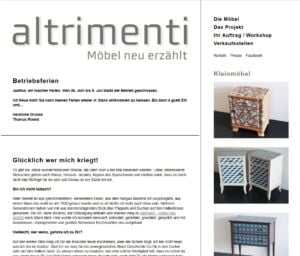 واجهة موقع ألترمينتي altrimenti للأثاث المنزلي في سويسرا