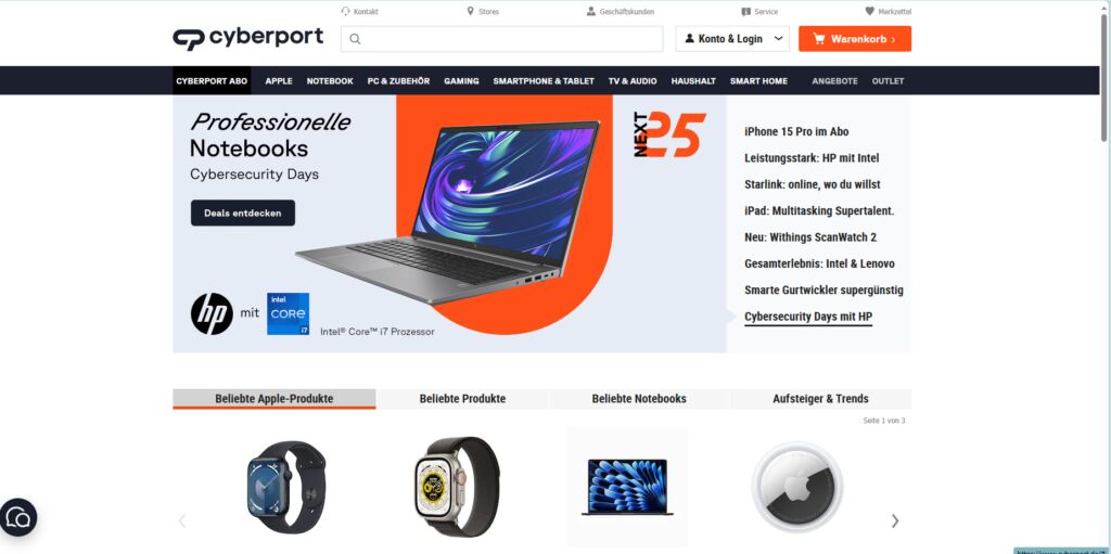 واجهة موقع  Cyberport الالكتروني