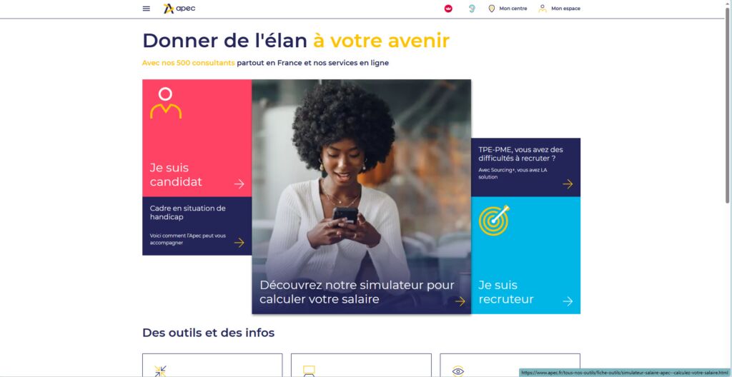 واجهة موقع Apec  متخصص في البحث عن فرص العمل في فرنسا