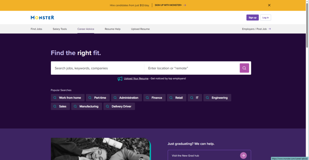 واجهة موقع Monsterالأشهر في البحث عن فرص العمل في فرنسا
