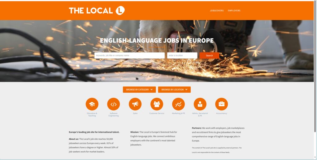 واجهة موقع The Local للبحث عن عمل في فرنسا